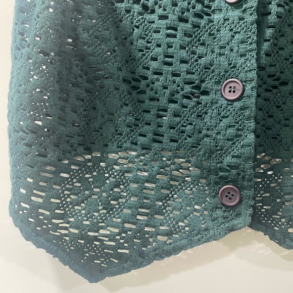 Vintage Kaufmann’s vest by Tapemeasure. Teal / forest green Crochet lacey sz L - Picture 3 of 9